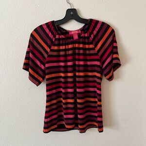 Catherine Malandrino Red Multi Stripe Peasant Top S